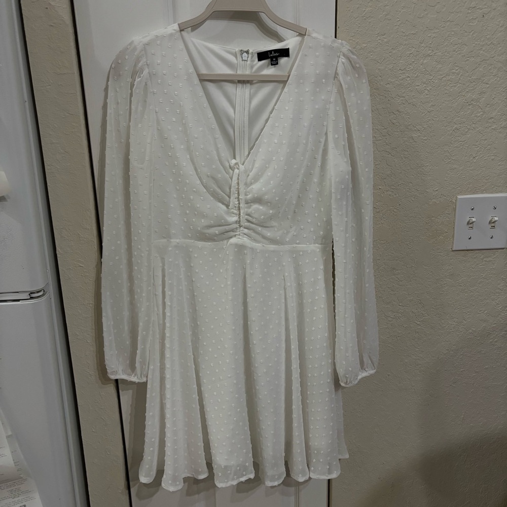 Lulu's Wine and Dine White Swiss Dot Long Sleeve Skater Dress - Picture 2 of 8